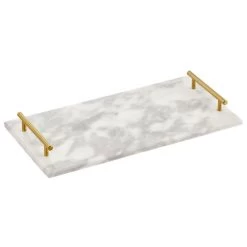 MDesign Marble Serving Tray Board + Handles For Entertaining, Marble/Soft Brass