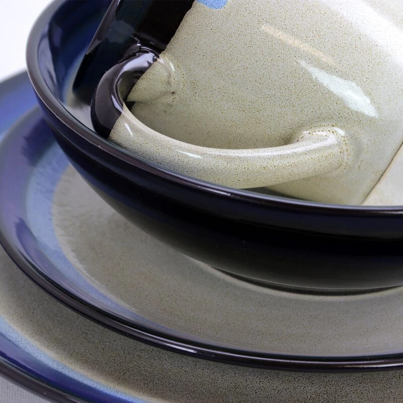 Gibson Couture Bands 16pc Dinnerware Set, Cream/Blue Rim - Image 3